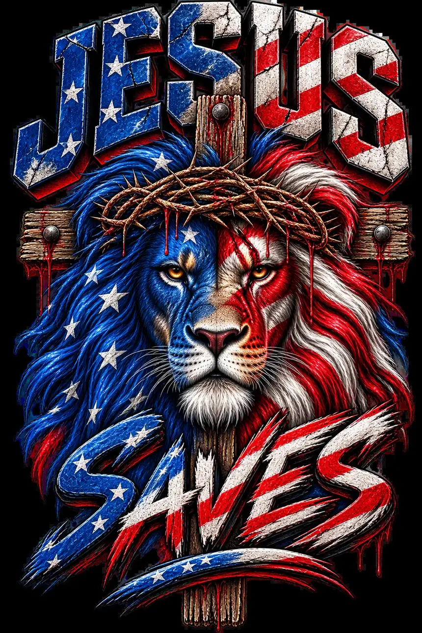 Jesus Saves premium lion design
